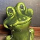 Vintage Ceramic Frog Decorative Glaze Green Statue Figurine Pottery Quirky 9    A9