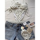 Simple Society Denim Micro Shorts Bikini Set Women 3 26 Blue White Polka Dot Nwt
