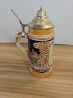 Vintage German Beer Stein Pewter Lidded Ceramic