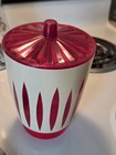 Vintage Regaline Mcm Plastic Bowl With Lid   Red  lotus Leaf  Pattern  7  4 75 
