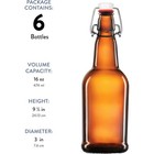 6 Pack Amber Glass Beer Bottles 16 Ounce Glass Water Bottles  With Flip Top Cap