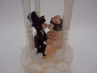 Vintage Wedding Cake Topper 1970 s Sitting Bisque Bride   Groom Flowers Gazebo