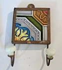 Pair Of Antique Vintage Brass   Pottery Tile Bathroom Wall Coat Hat Hooks