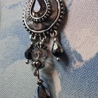 Chico s Silver Tone Black Simulated Crystal Teardrop Dangle drop Earrings Post