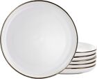 Elama Arthur Dinner Plate Set 6 Piece Stoneware In Matt White With Gold Rim New