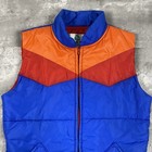Vintage 70s Pacific Trail Puffer Vest Blue Red Orange Color Block Nylon