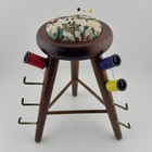 Vintage Thread Spool Holder Wood Stand Pin Cushion Sewing 12 Hooks Taiwan