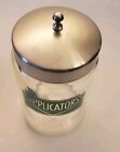 Vtg Mcm Kalon Protex Apothecary Glass Jar Applicators Medical Art Deco Green