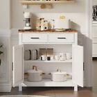 Farmhouse Storage Accent Cabinet Wooden Buffet Sideboard 2 Drawers 2 Door White