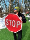 Vintage Early Heavy Metal Stop Street Sign W  Reflectors Gas Oil 30x30inch 