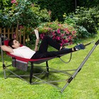 Folding Hammock Indoor   Outdoor Hammock With Side Pocket   Iron Stand Red
