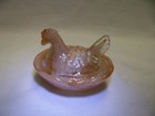 Vintage Style Mini Glass Hen Amber Swirl Chicken Nest Salt Cellar Basket - Mint
