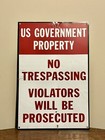 Vintage Retired Original Us Property No Trespassing Sign 17 5    X 12    Metal