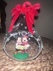 Disney Store Glass Tear Drop Mickey And Minnie Caroling Ornament 2014 Euc