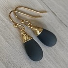Min Favorit Montana Blue Sea Glass Teardrop   Gold Pl Artisan Wrap Earrings