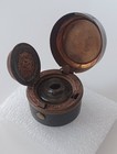 Antique Travel Pocket Inkwell Copper And or Brass W  Glass Insert Clean  Nice 