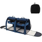 Portable Pet Carrier Kennel Cat Dog Crate Twin Compartments Navy Blue