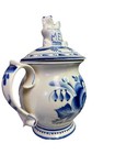 Gzhel Porcelain Honey Pot Jar With Bear Figurine Hand Made In Russia Vintage 8 