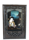 Pair Of Vintage Oriental Reverse Painting On Glass In Carved Rosewood Frames