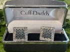 Cuff-daddy Cufflinks Contemporary Pave Cz Cubic   Sapphire Silver In Gift Box