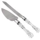 Clear Silver Cake Knife And Server Set  Steel  Blades With Crystal Handles