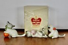 3 Vintage Cats Miniature Figurine Bone China Porcelain With  A Ball New In Box 