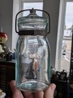 Pint Aqua Globe 1886 Mason Fruit Jar W original Glass Lid