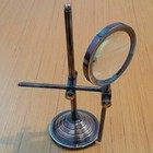 Nautical Antique Brass Magnifying Glass Adjustable Magnifier In Wooden Base Desk