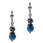 Fashion Dangle Drop Leverback Blue Turquoise Crystal Cluster Silver Earrings 