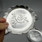 Vintage Coasters Hammered Aluminum Rose Pattern 1950 s Complete Set Of Eight