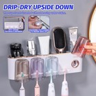 Wall Mounted Toothbrush Holder Mug Rack Toothpaste Squeezer Bathroom Storage Set