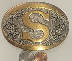 Vintage Metal Belt Buckle  Brass  Initial S  Letter S  Nice Western Style Design
