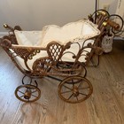 Antique Vintage Wicker Baby Doll Carriage Stroller Buggy With Umbrella Parasol