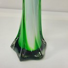 Vintage Swung Vase Emerald White Blue 10 5  Mcm Blown Glass  Jack In The Pulpit