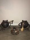 Handcrafted Metal Frog Lot Of 3 Percussion Musical Instrument Self Standing Vtg