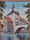  Vtg German Needlepoint Tapestry Altes Rathaus Bamberg Germany Framed Wall Art