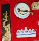 Antique Vintage Oriental Chinese Painting Sumo Box Porcelain Bowl Ink Stone Chop