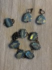 Vintage Pagoda Reverse Etched 3d Sea Opal Glass Silver Bracelet And Earrings