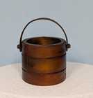 Antique Wooden Firkin Sugar Bucket Leather Handle Wood Pegs With Base Stand