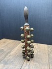 Antique Leather Jingle Sleigh Bells Instrument On Wooden Shaker Handle 24 Bells