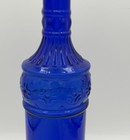 Vintage Cobalt Blue Impressed Abstract Folk Pattern Decorative Glass Bottle 12   