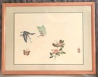 Vintage Chinese Silk Embroidery Butterflies Peony Framed Art Chinoiserie Wall