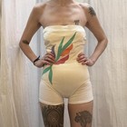 Vintage 1980s Deweese Strapless One Piece Swimsuit Tropica Floral White Small