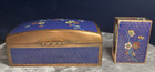 Antique Chinese Cloisonne Enamel Blue Lidded Cigarette   Match Box Set 5 X 3 X 2