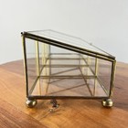 Vintage Brass Glass Hinged Jewelry Case Footed Divided 4-section Display Box