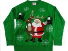 Men s Ugly Christmas Sweater Holds Beer Holder Santa Cheers Holiday  New