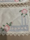 Set Of 2 Vintage Hand Embroidered Floral Linen Doilies Part Of Duchess Set