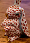 Herend Rabbit Figurine Red Fishnet Fish Scale Hungarian Porcelain  Interior    1