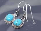 Vintage Sterling Silver Turquoise Dangle Pierced Earrings