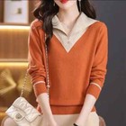 Women s Pullover V-neck Button New Loose Long Sleeve Fashion Elegant Knitted Top